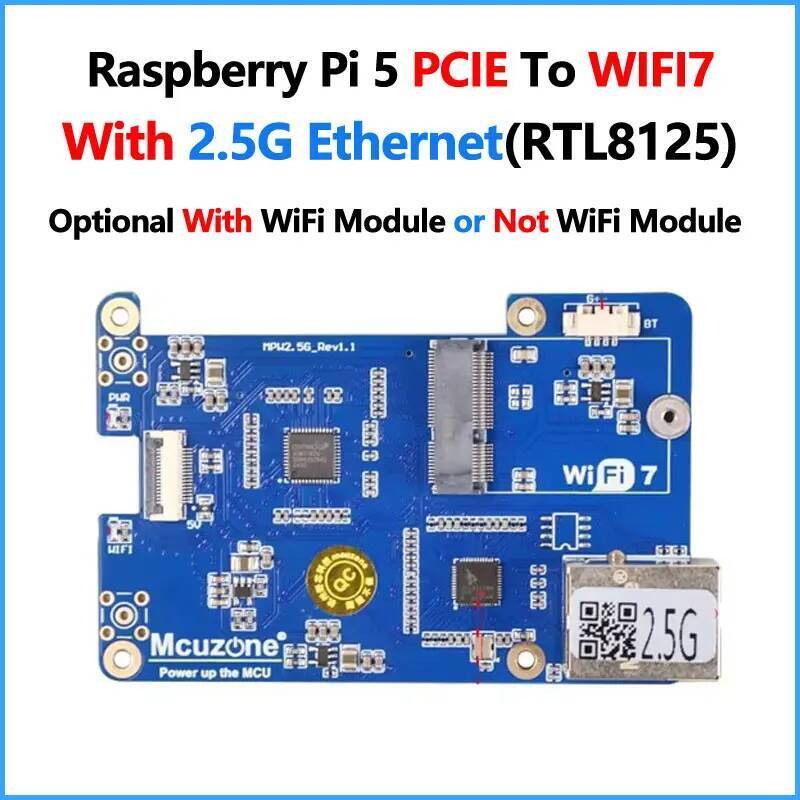 Raspberry Pi 5 PCIe ถึง WiFi 7 พร้อม 2.5G Ethernet RJ45 1.25 มม.4Pin USB HAT M.2 E KEY RTL8125 สําหร