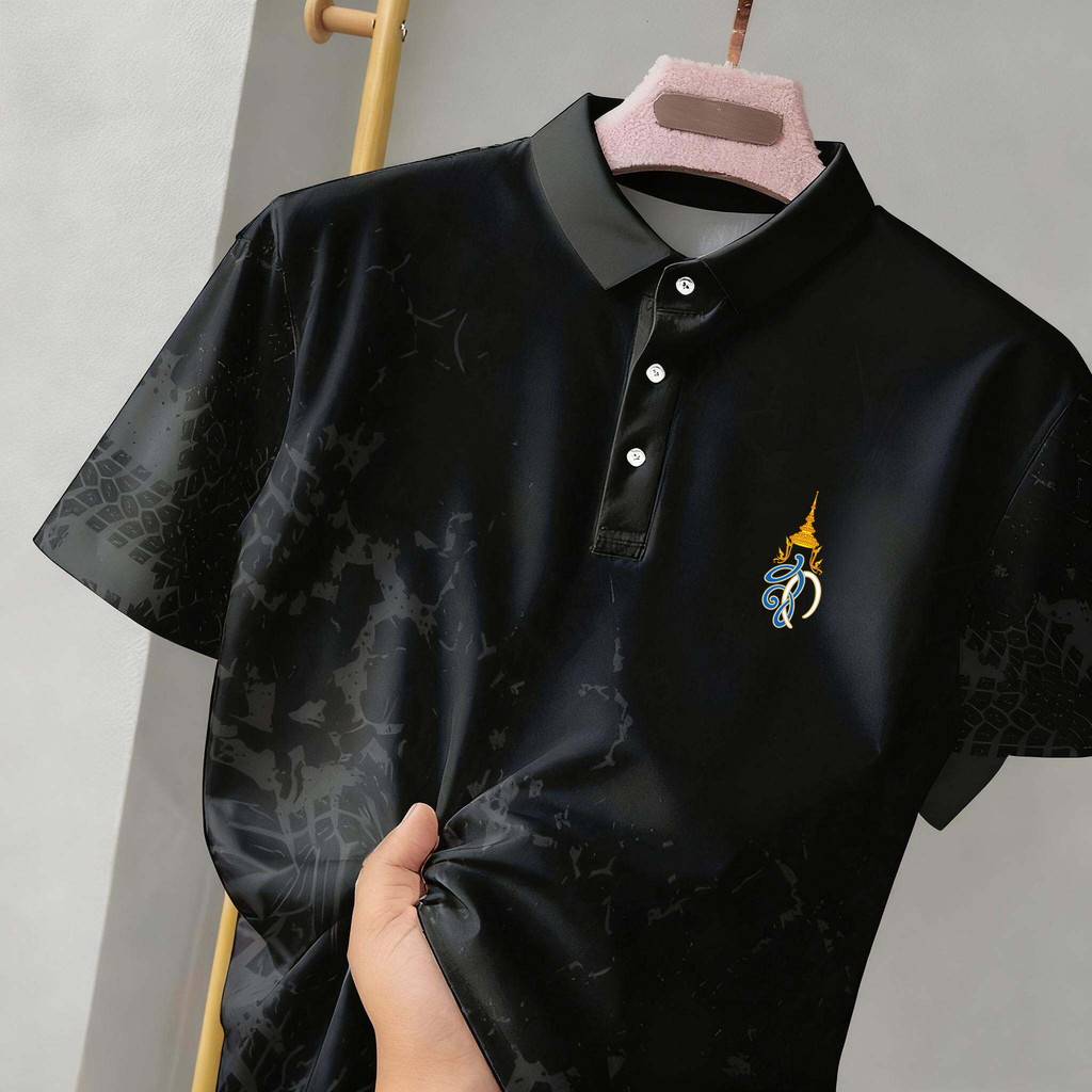 สีดํา เสื้อยืด เสื้อโปโล ลายไทย เหมาะกับใส่ทํางาน ผ้าไมโคร นุ่ม คูล