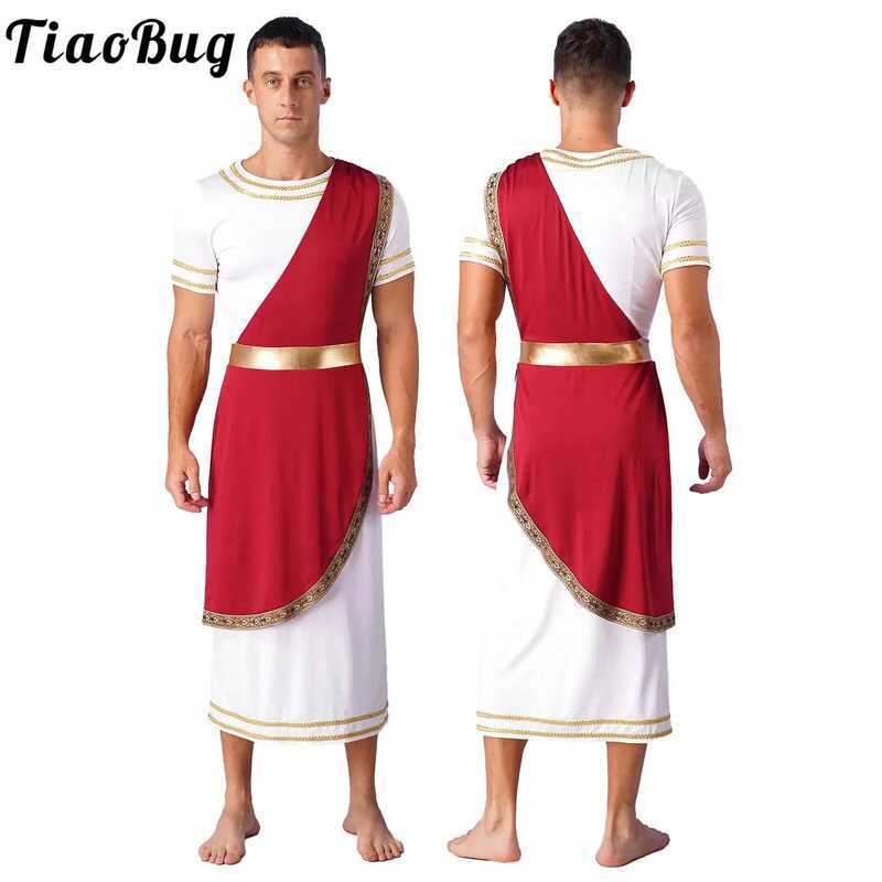 C Mens Roman Emperor Tunic Short Sleeve Robe Greek God Costume Halloween Cosplay Gladiator Medieval