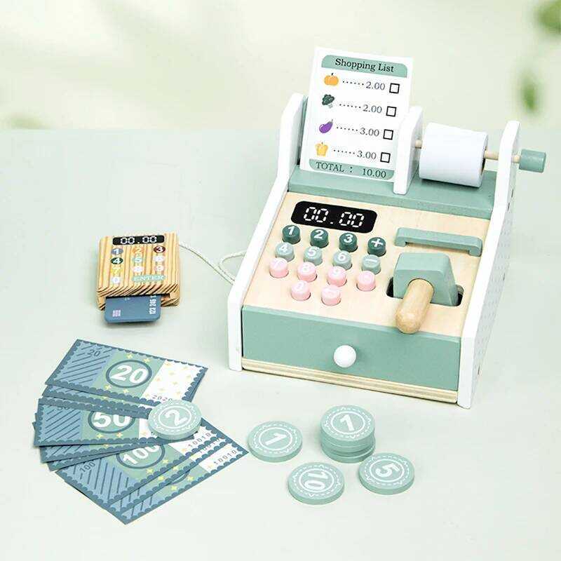 C Kids Wooden Simulation Ermarket Checkout Counter To Cash Register Kids Role-Pla Tos Kitchen Tos G
