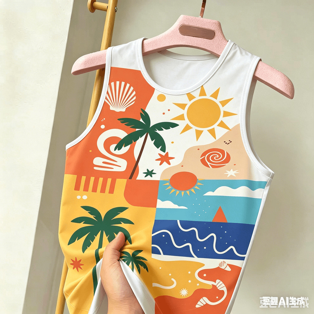 เสื้อกล้ามพิมพ์ลายชายหาดฤดูร้อนสําหรับผู้ชายเสื้อแขนกุดลําลองพร้อมการออกแบบเปลือกดวงอาทิตย์ต้นปาล์ม