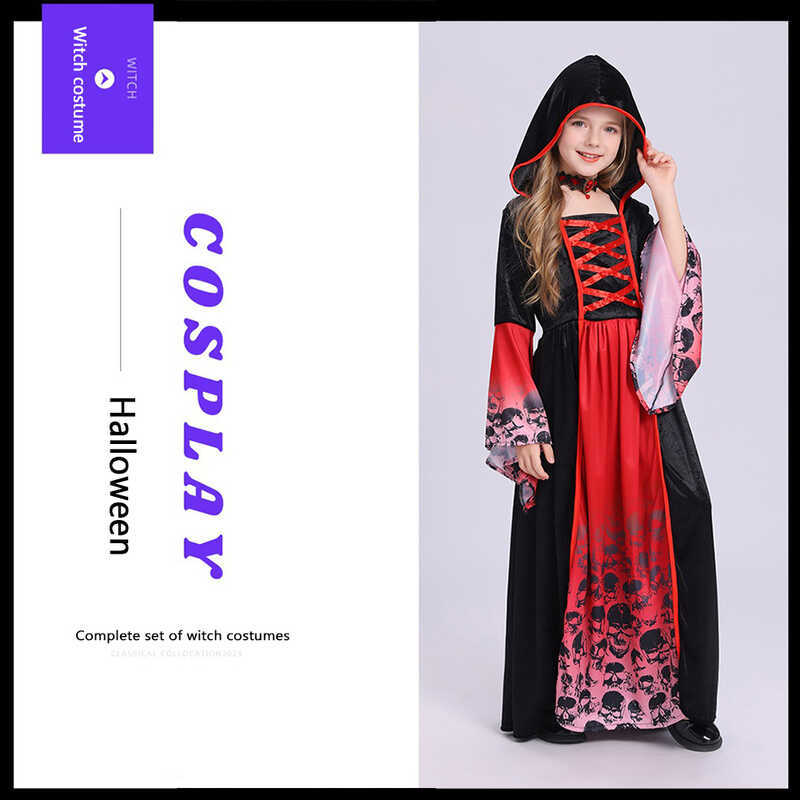C ZEEMIN Halloween Witch Cosplay Royal Vampire Hooded Costume Classical Dress Medieval Demon Devil