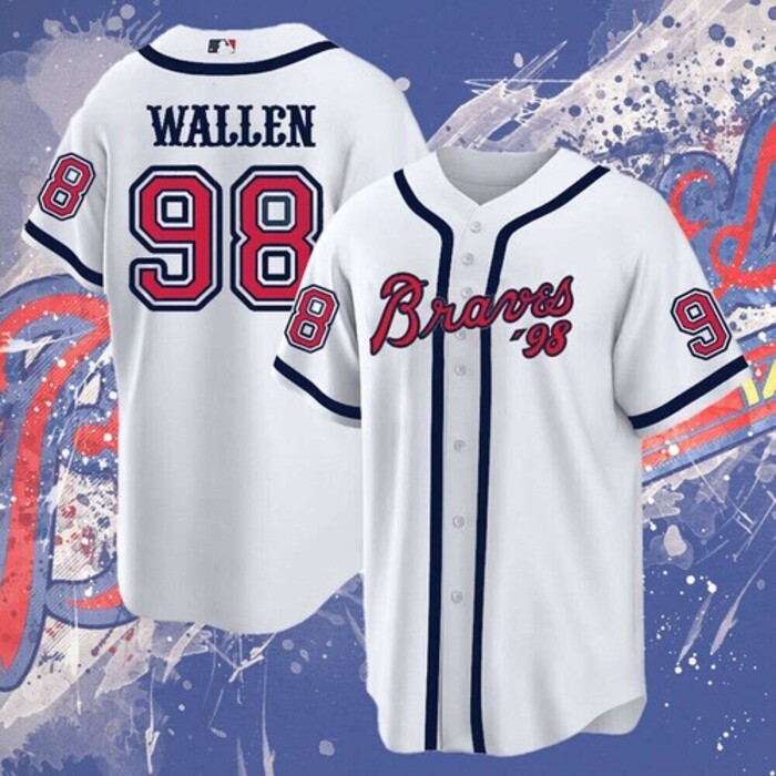 เสื้อเจอร์ซีย์เบสบอล Atlanta Team Braves 98 Wallen สีขาว