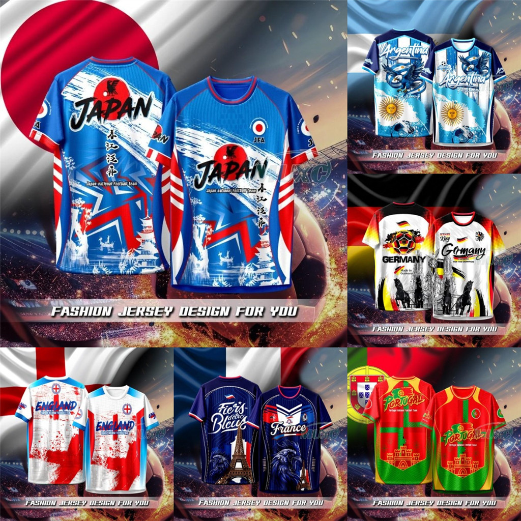 ฟรีชื่อที่กําหนดเองและหมายเลขJapan World Cup Jersey 2026 Brazil French Argentina Custom Name & Number Pagoda Samurai Print Mens Quick Dry T-Shirt