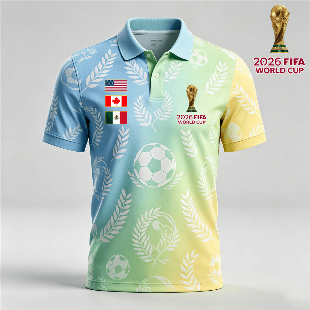 2026 เสื้อโปโลไล่ระดับ FIFA World Cup พัดลมพิมพ์ลายฟุตบอล ชุดกีฬาลําลอง