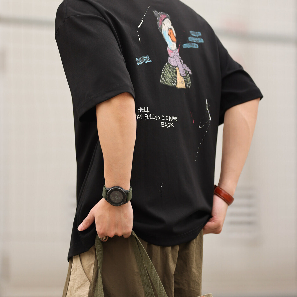 Wuluwear Fun Print Embroidery 200g Anti-Pilling Short Sleeve T-Shirt for Men, Casual, Skin-Friendly, Cooling Base Layer for Summer