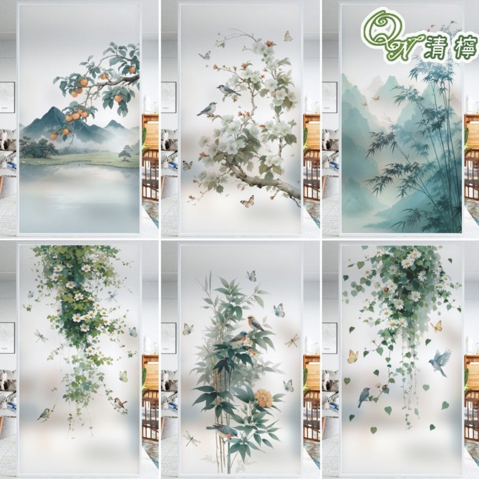 พร้อมสต็อก เร็ว การส่งสินค้า qnใสทึบแสงความเป็นส่วนตัวป้องกันสติกเกอร์แบบคงที่ฝ้าหน้าต่างสามารถปรับแต่งฟิล์มกระจก150/200ห้องน้ําขนาดใหญ่/ห้องนั่งเล่น/ห้องนอน/ครัว/สํานักงานพาร์ทิชันอื่นๆกระจกประตูฟิล์มหน้าต่างสติก ใบไม้ ใบไม้