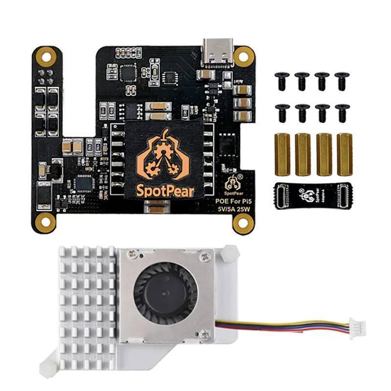 Raspberry Pi 5 Pi5 POE พร้อม PD Trigger Activation Type C Power Over Ethernet 802.3af พร้อมคูลเลอร์