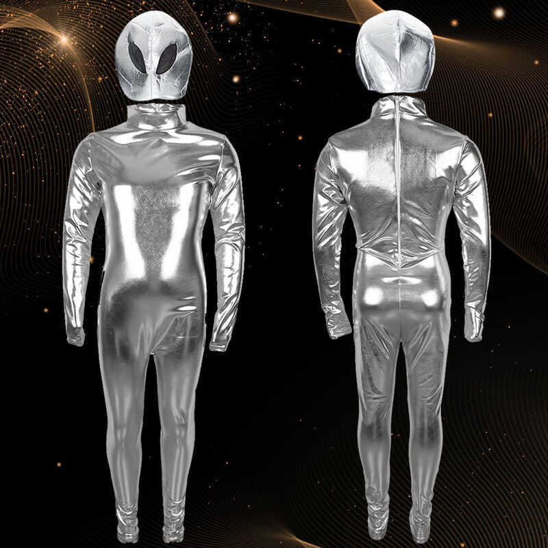 C Children's Gelcoat Alien Cosplay Costume Patent Leather Tights Bronzing Halloween Stage Costume G