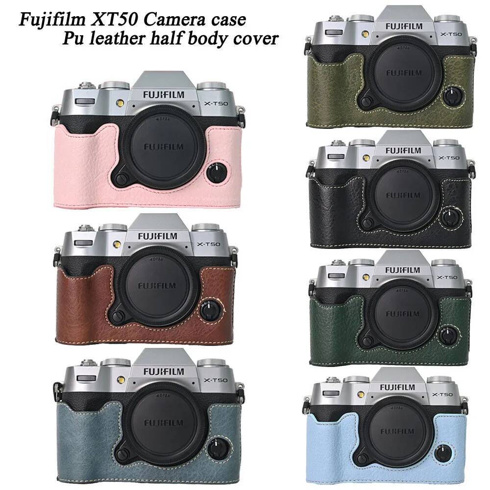 หนัง PU Fujifilm XT50 กระเป๋ากล้องครึ่งสําหรับ Fujifilm XT50