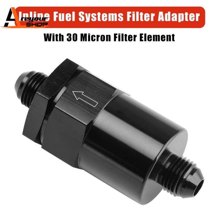 Areyourshop AN6 Black Inline Fuel Systems Filter Adapter With 30 Micron Filter Element