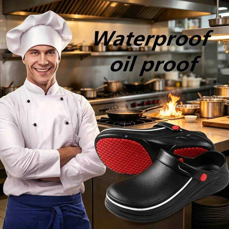C YUYIN Men's Slippers Non-Slip Waterproof Oil Proof Slippers Women Kitchen Work Cook Shoes Chef Ho