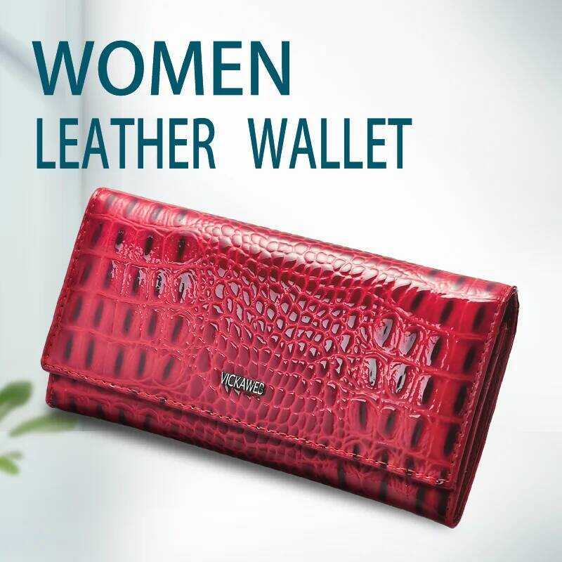 C Long Magnetic Snap Wallet For Women Genuine Leather Fashion Alligator Zipper Hasp Female Wallet E