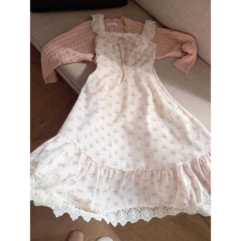 C France Sweet Warm Patchwork Print Dress Women Vintage Fashion Elegant Lace Sg Dresses Female Pret