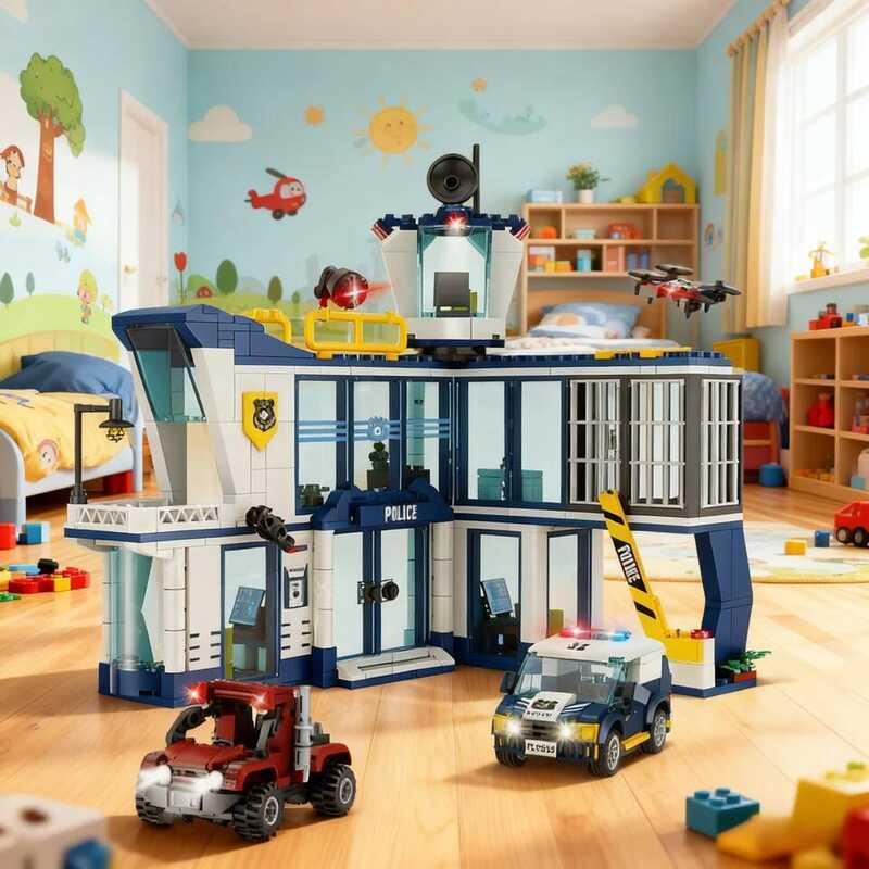 C 3 In1 Hospital Building Bloc Toy STEM Sets City Police Office Airport Center Fire Truck Car Bus B