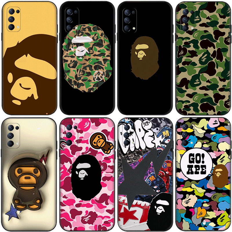 A BATHING APE OPPO Reno 8T 7 lite 7z 5G 6 4G 11F 12F 12FS 12 ความเข้ากันได้ TPU ปลอกสีดําเคสโทรศัพท์