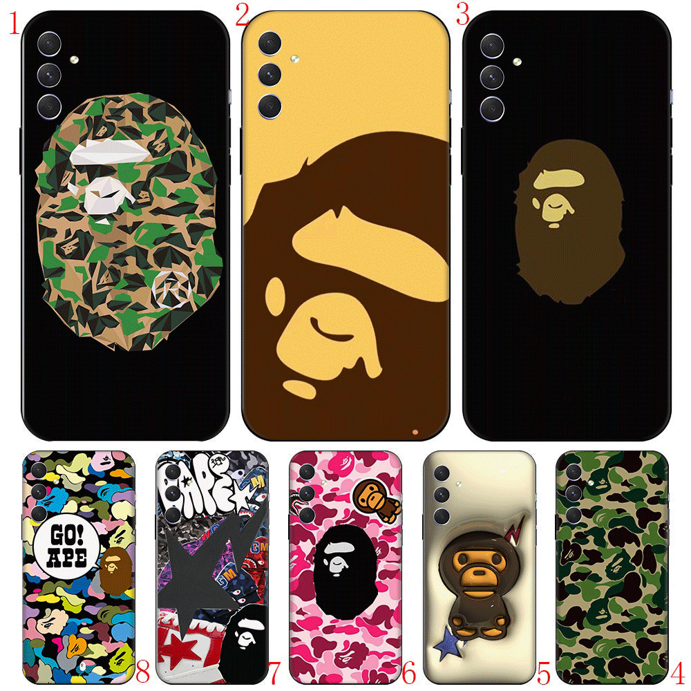 A BATHING APE Samsung A6 A8 Plus A7 A9 A10 A10S A11 A12 A13 ความเข้ากันได้ TPU ปลอกสีดําเคสโทรศัพท์ฝ