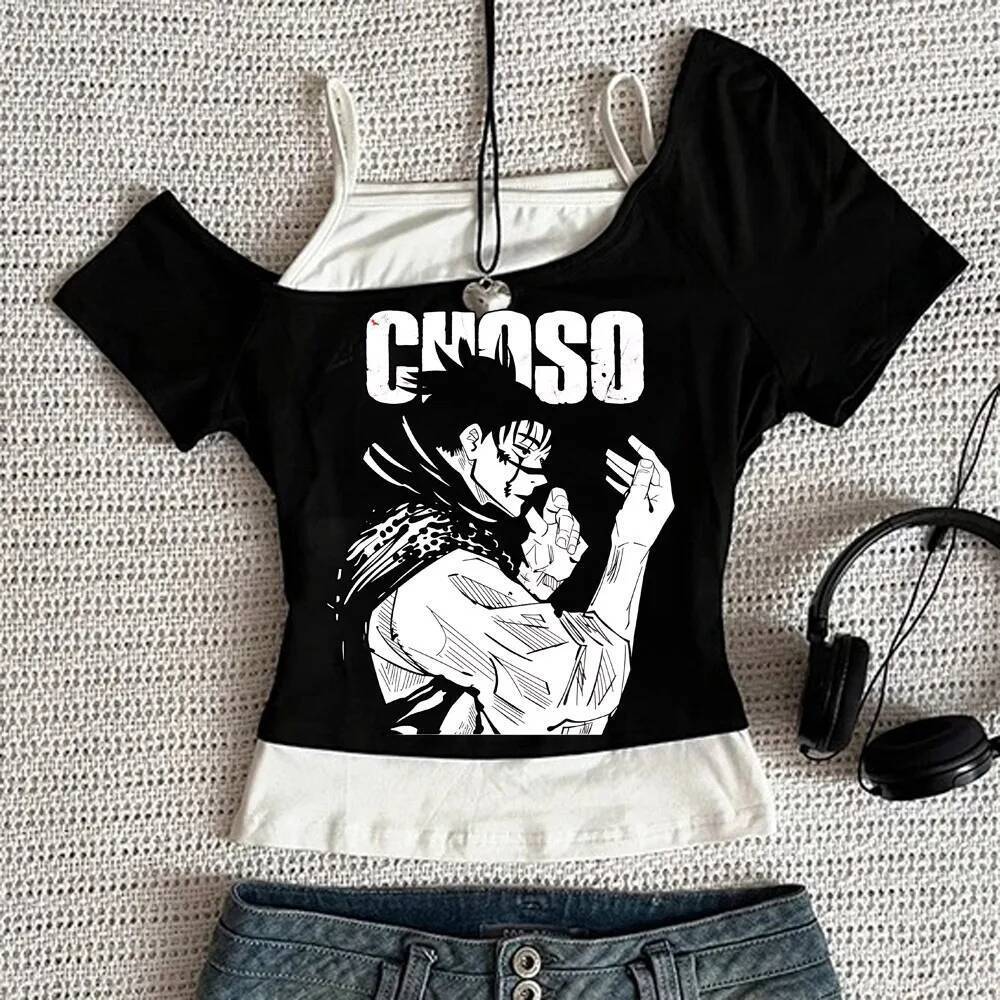 Satoru Gojo เสื้อครอปสุภาพสตรี baddie วินเทจ meme gothic streetwear เสื้อทางเลือก baddie meme