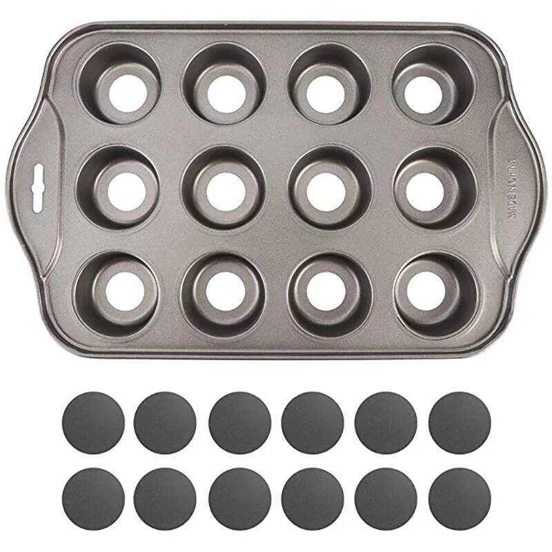 C 12Cups Non-Stick Round Shaped Cheese Cup Mini Cake Baking Pan Removable Bottom Baking Cake Tray M