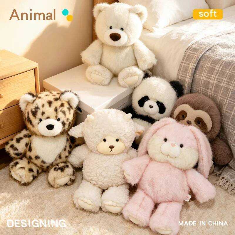 C Cute Run Run Series Fluffy Plush Animals Bear Panda Sloth Sheep Leopard B Stuffed Toys For Kids B