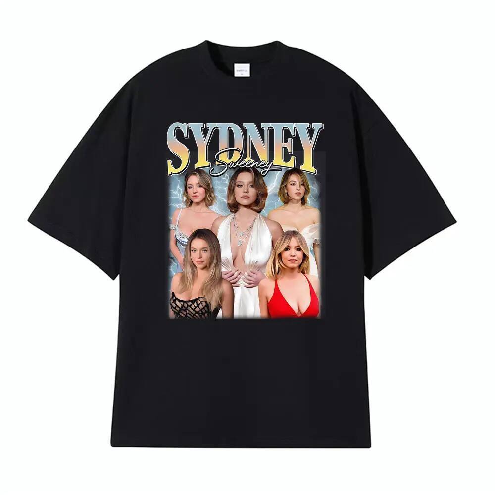 Sydney Sweeney Vintage Graphic เสื้อยืดผู้ชายเสื้อผ้าแฟชั่น Aesthetic T Tops 100% Cotton หลวมขนาดใหญ