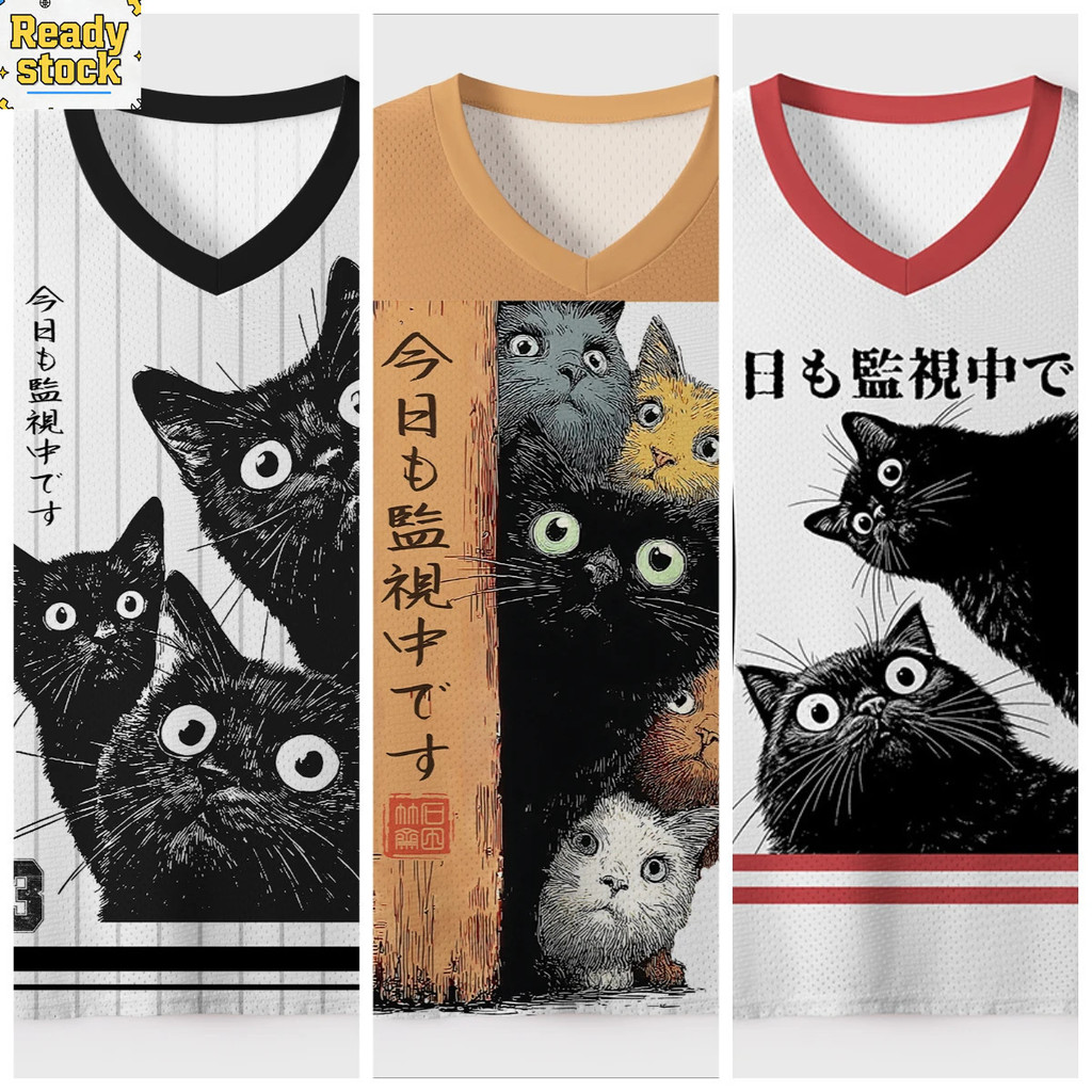 เสื้อกล้ามบาสเก็ตบอลพิมพ์ลายแมวสําหรับเด็กผู้ใหญ่ฤดูร้อนภายใต้วันเฝ้าระวัง ธีมตาข่ายเสื้อแขนกุดระบายอากาศ