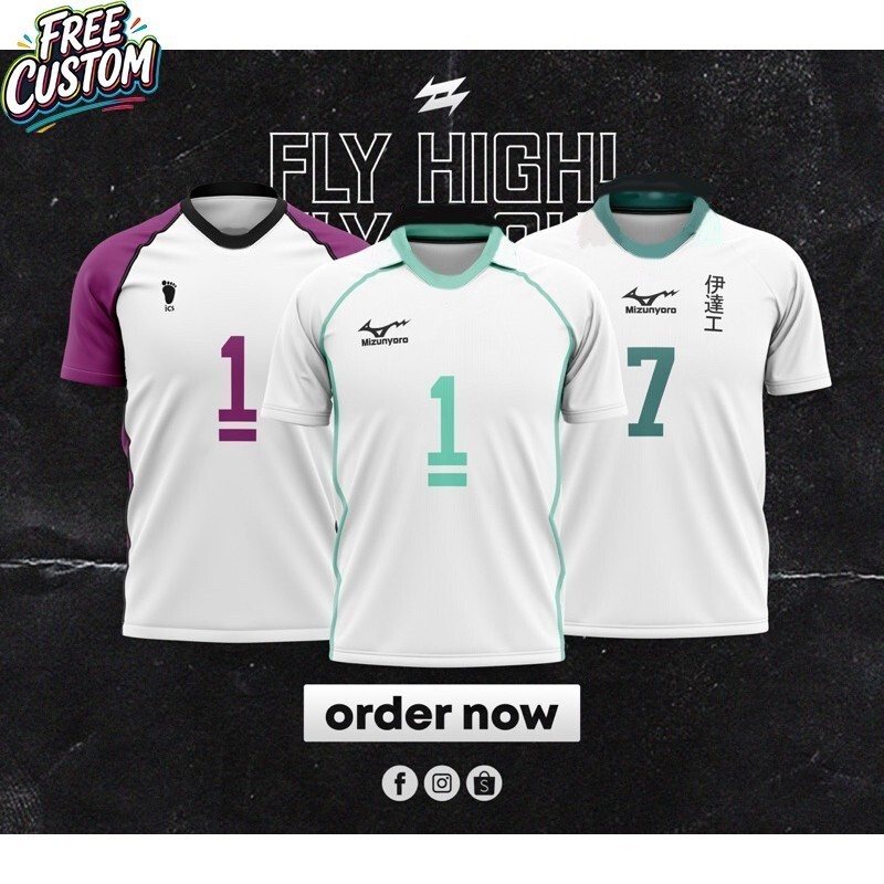 Haikyuu (Shiratorizawa, Aoba Johsai, Date Tech) เสื้อแข่ง Full Sublimation ที่ปรับแต่งได้
