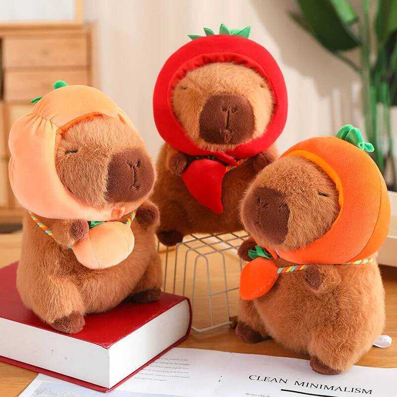 C New Vegetables Hat Capybara Plush Toy Simulation Capibara With Carrot Eggplant Pumpkin Stuffed An