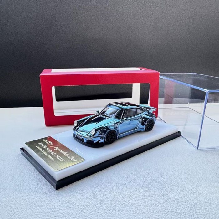 MC 1: 64 Porsche Porsche RWB930 จําลองคอลเลกชันรถรุ่นElectroplating Blue Whale Wingรุ่น