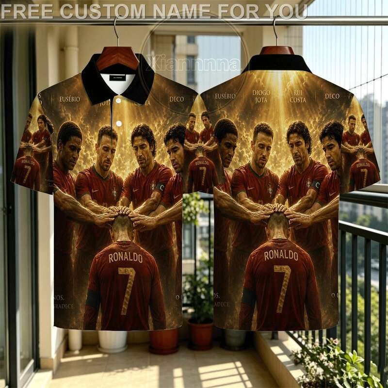 เสื้อโปโล Portugal Natio Team Leged Tribute - Epic Collage Featig CR#7, Eusebio & Deco i Red Jerseys
