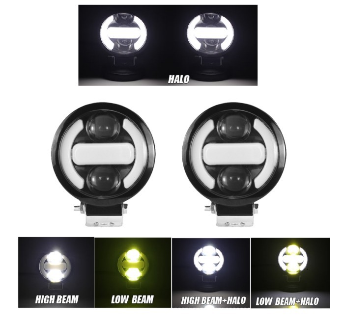 Motorcycle Additional LED Spotlight Angel Eyes White Yellow Two-Color Hi/Lo Driving Fog Lamp ATV SU