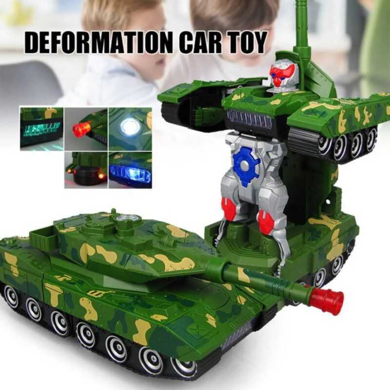 C Robot Transformable Tank Toys For Kids Transforming Car Toys With Music & Light Military Army Bir