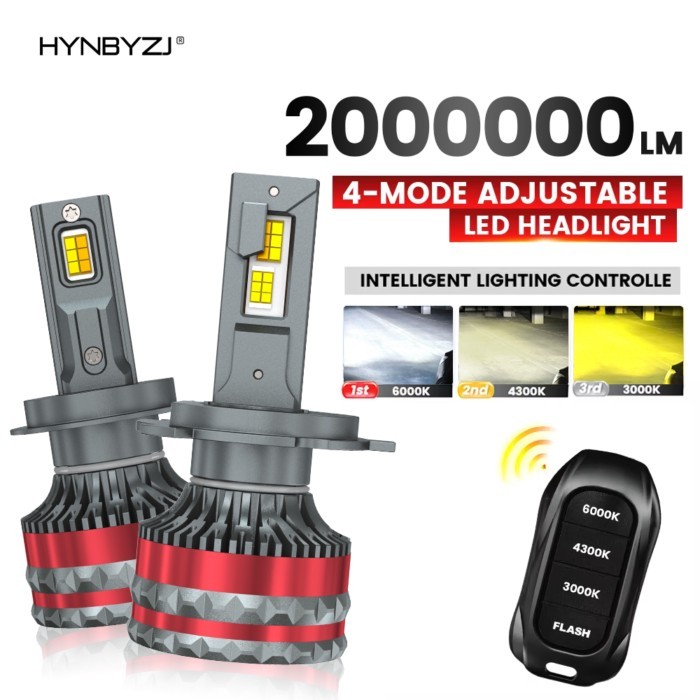 H4 2000000LM H7 LED Headlights H1 H11 9005 9006 9012 6000K 4300K 3000K Three Color Remote Control f