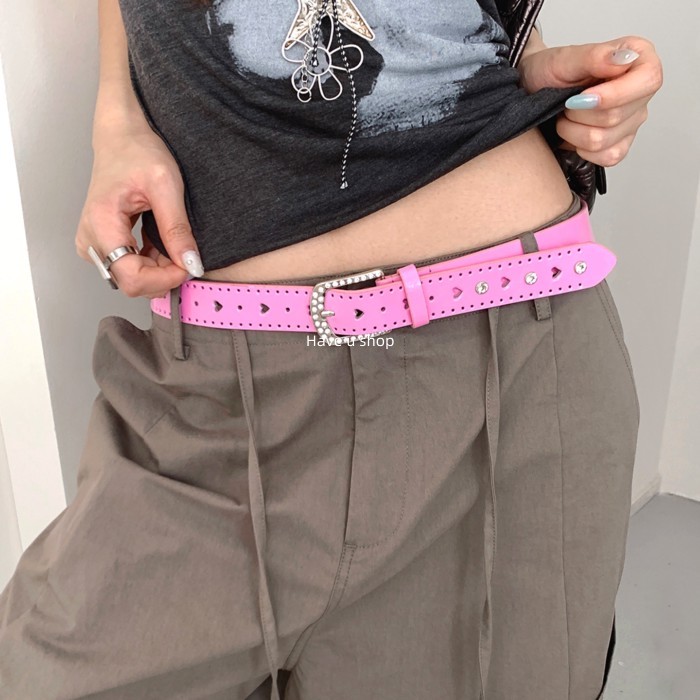 Have u shop Sweet Cool Style Y2K Hollow Heart Belt Female Punk Style Niche Metal Buckle Decorative B