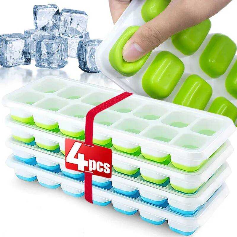 C Ice Cube Tray Mold With Lid Silicone Square 14 Cube Easy Release Ice Cube Molds Summer Kitchen Ba