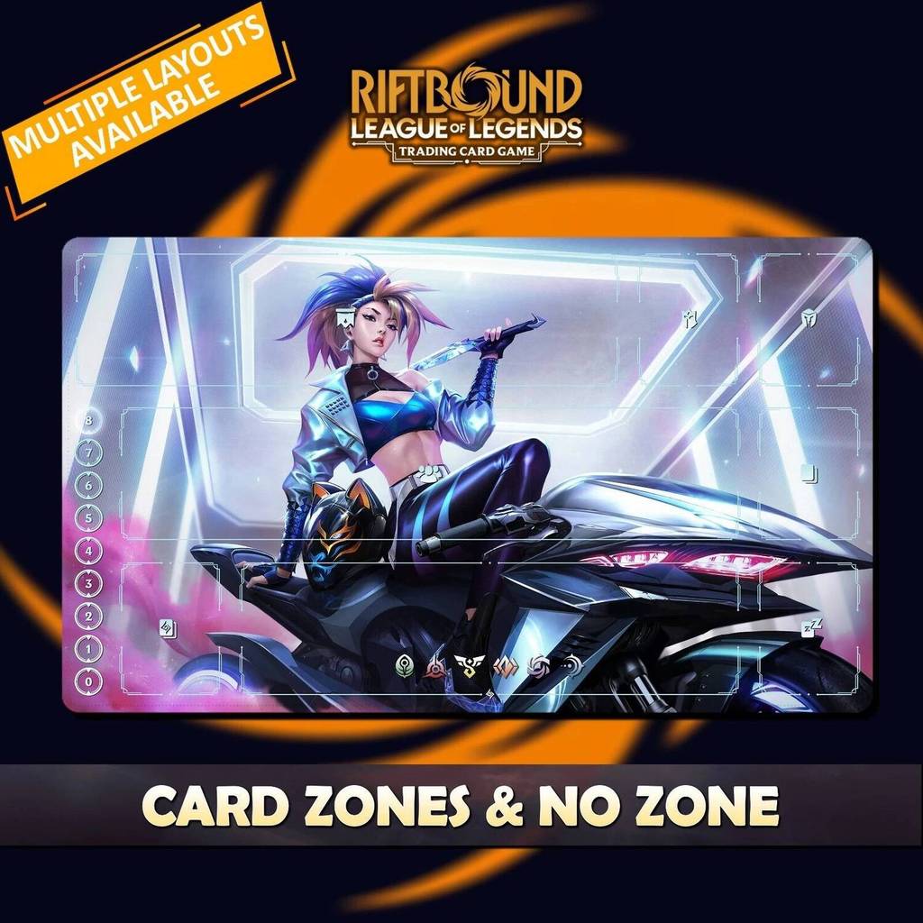 Playmat Akali KDA ALL OUT Riftbound TCG เย็บขอบป้องกัน 350x600x2 มม.อะนิเมะเกมกับตารางเสื่อ