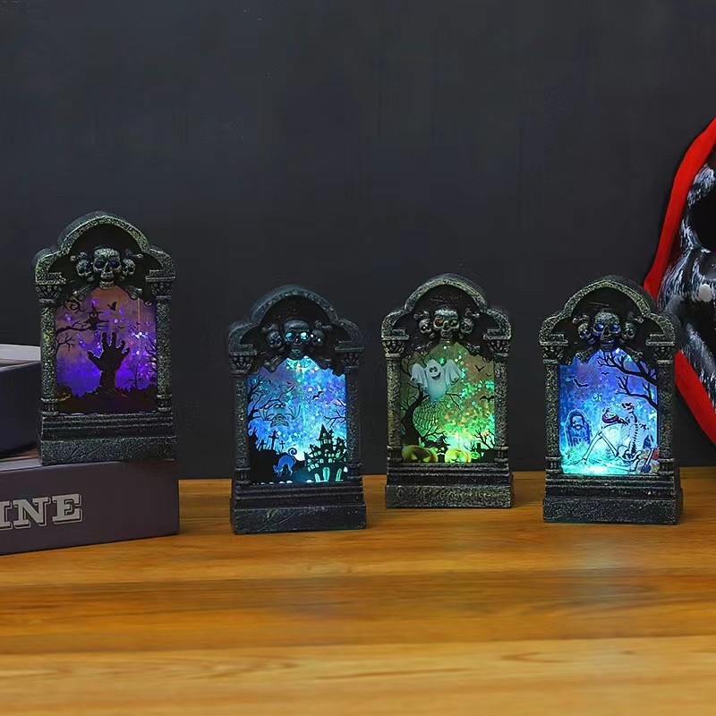 2025 ใหม่ฮาโลวีน Tombstone Light LED Ghost ตกแต่งพลาสติก Ghost Light แฟลชสําหรับงานปาร์ตี้บ้านสวนตกแ