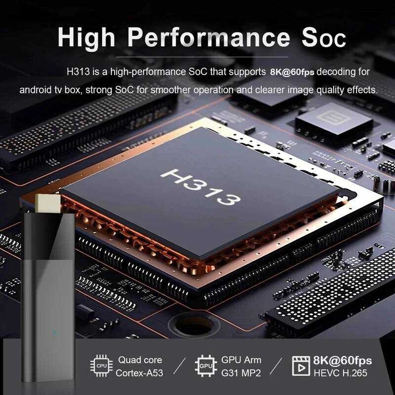 ▥ YOZHIXU Mini TV Stick Q12 Android14 Allwinner H313 Full HD 8K 128Gb 5G Wifi Voice Remote Glob