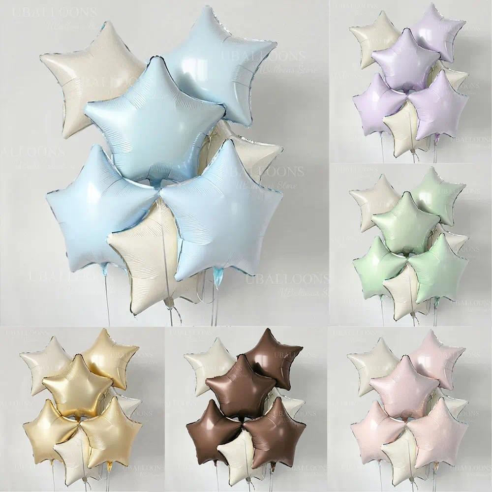 10 ชิ้น Beige Blue Star ฟอยล์บอลลูนพาสเทลสีชมพูเด็กสีฟ้าครีมสีขาว Star รูปบอลลูนสําหรับวันเกิด Baby Shower Party Decor