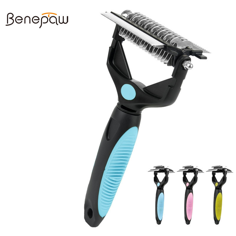 Benepaw 4 in 1 Dog Grooming เครื่องมือ Undercoat Rake Deshedding แปรง Dematting หวีฟันสแตนเลสสัตว์เลี้ยง Deshedder สําหรับแมวสุนัขยาวผมสั้น Ending Season