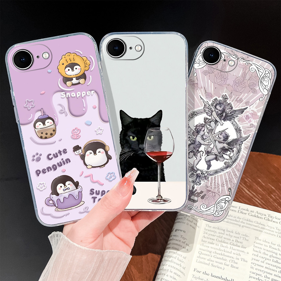 สําหรับ iPhone 17E / iPhone SE 2026 เคสโทรศัพท์น่ารักการ์ตูนแมวรูปแบบ Soft Slim TPU ซิลิโคนโปร่งใสเกราะป้องกัน