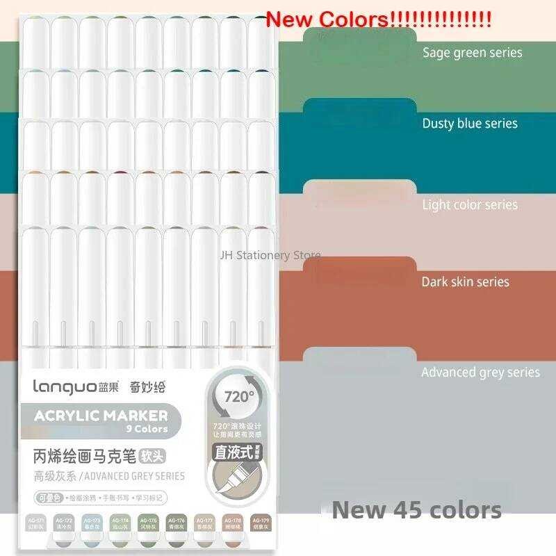 LANGUO 171/9 สีโดยตรง Liquid Acrylic Marker แปรงนุ่มปากกาสําหรับ Manga Graffiti หัตถกรรม Art School 