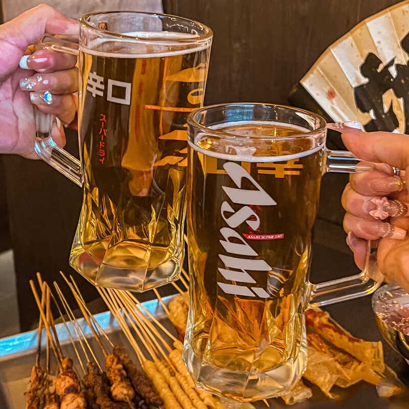 Original Xinkou Asahi หนา Asahi แก้วเบียร์อาหารญี่ปุ่น Asahi แก้วเบียร์พร้อมที่จับแก้วเบียร์หัตถกรรม
