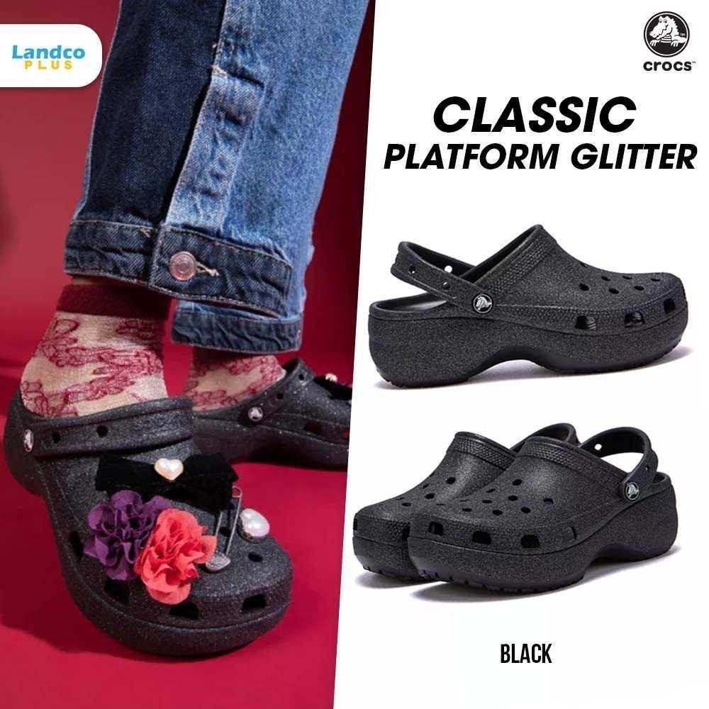 ♞,♘,♙Crocs รองเท้าแตะ รองเท้ารัดส้น W Classic Platform Glitter 207241-001 (2790) IKF