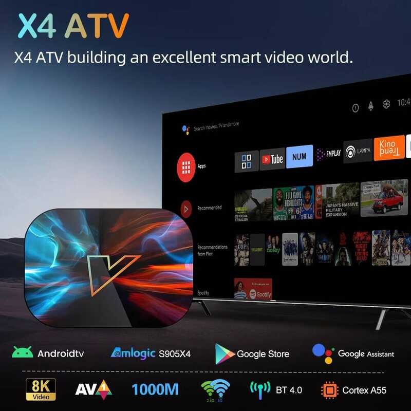 ▥ VONTAR X4 ATV Androidtv 11.0 สมาร์ททีวีกล่อง Amlogic S905x4 รองรับวิดีโอ 8K 4K Av1 1000M Wifi