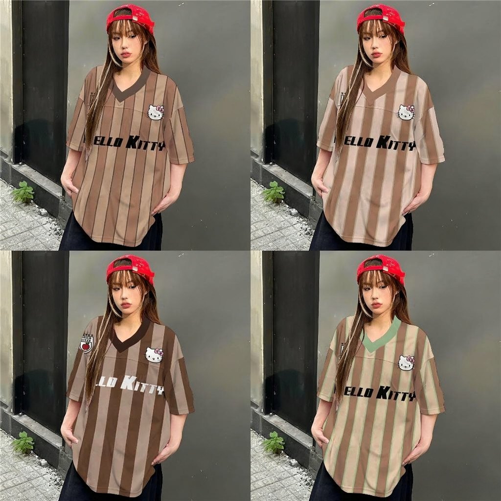 2025 สไตล์เกาหลี Mocha Mousse เสื้อยืดแมวน่ารักรูปแบบ Tiktok ขายร้อน  ผู้ชายและผู้หญิง V คอ T เสื้อ 