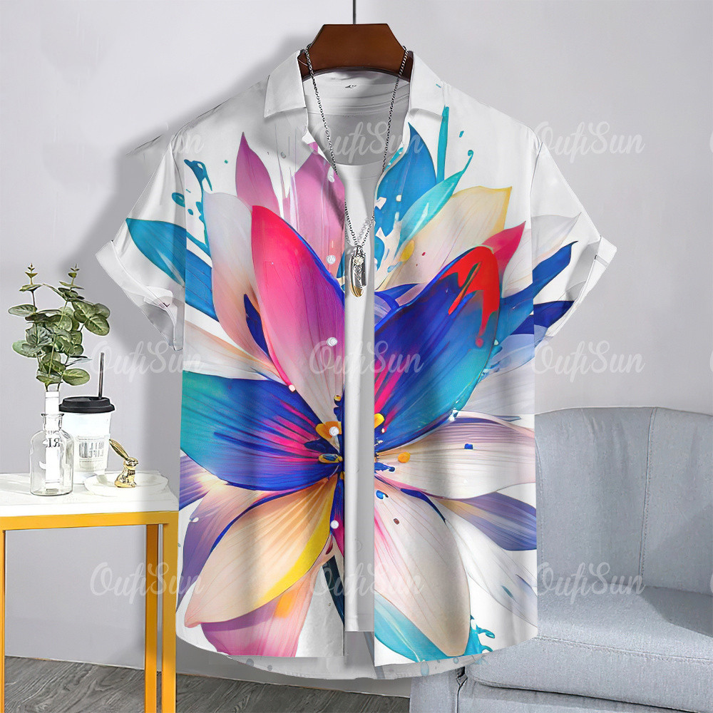 Mens shirt for Men Clothing Summer Casual short sleeve shirt เสื้อฮาวาย Outdoors Street wear 24a