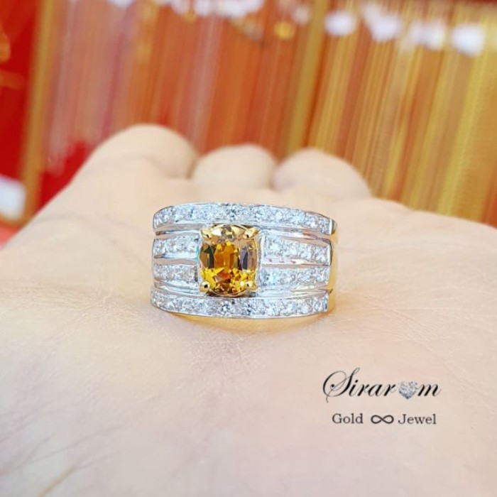 แหวนบุษราคัม เพชรแท้ ทองแท้งานทองแท้90% มีใบรับประกันทางร้านทุกชิ้น
