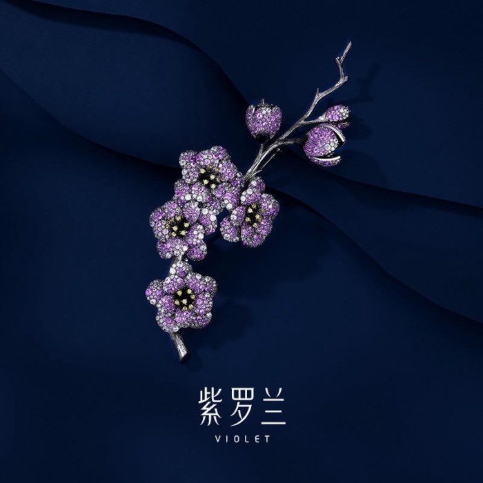 Violet Aomei S925 สเตอร์ลิงเข็มกลัดเงินระดับไฮเอนด์สตรีสุดหรูสุดหรูพลัมเบลนบรูช