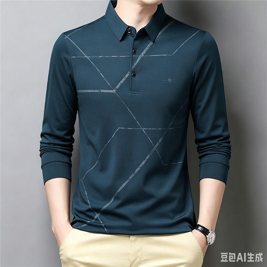 เสื้อโปโลผู้ชายแขนยาวบล็อกสีสีเทาและสีส้ม Bold Stripe Design Sporty Top CZ